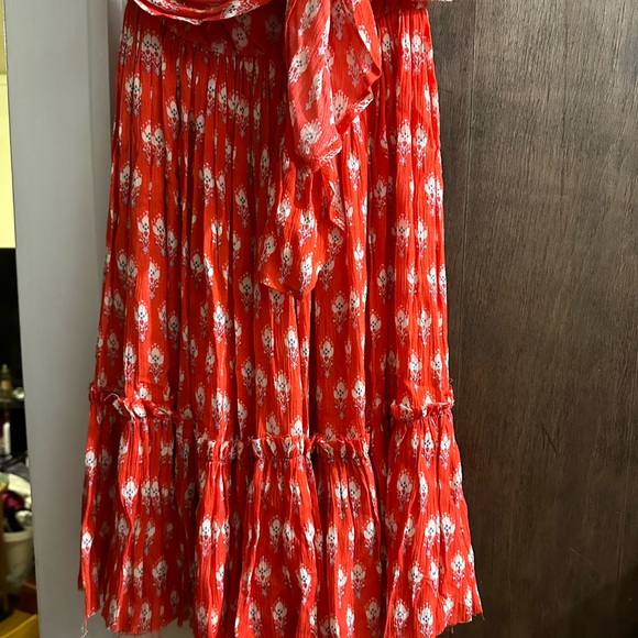 NWT Free People- S unique strapless red flowy dress - Picture 5 of 7